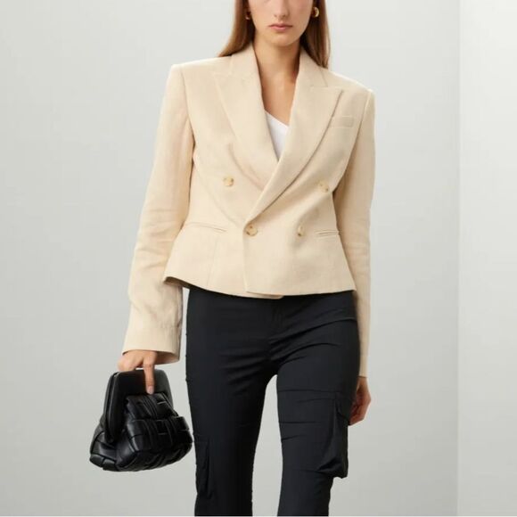 ALC River Linen Blend Cropped Double-Breasted Blazer Size 0 - Picture 1 of 9